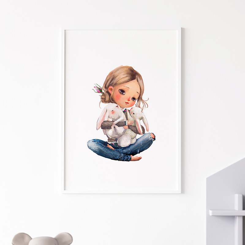 Постер "Девочка с кроликами" от Интернет магазина Милота