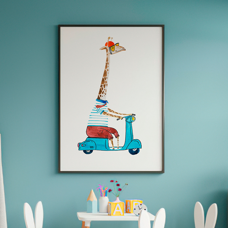 Постер "Жираф на самокате" от Интернет магазина Милота