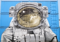 Постер "Граффити космонавт" Черный, Белый, Дерево A4 [21×30] , A3 [30x40], A2 [40x60], A1 [60x80]