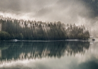 Постер "Озеро в тумане" Черный, Белый, Дерево A4 [21×30] , A3 [30x40]