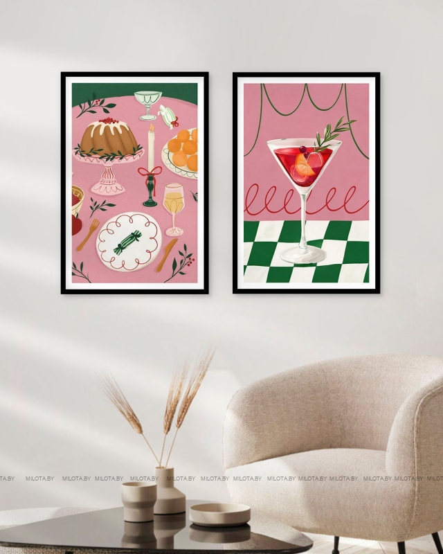 Набор постеров "Розовый коктейль"