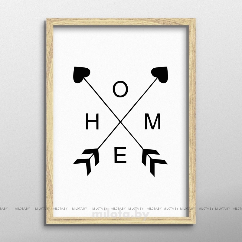 Постер &quot;HOME&quot; A4 с рамкой дерево