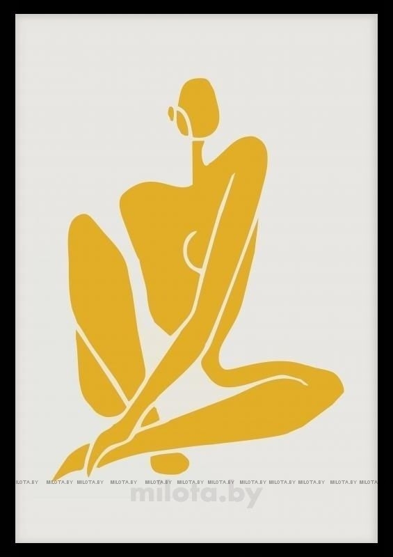 Постер &quot;Sitting nude in yellow&quot; A1 с рамкой черный