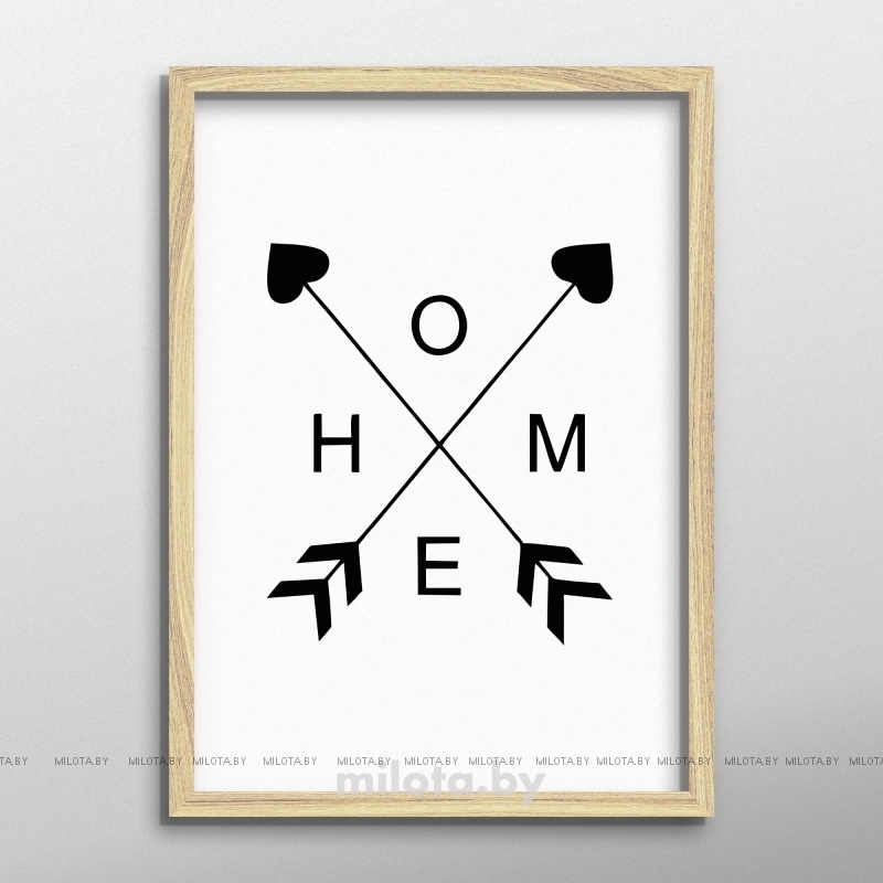 Постер &quot;HOME&quot; A3 с рамкой дерево